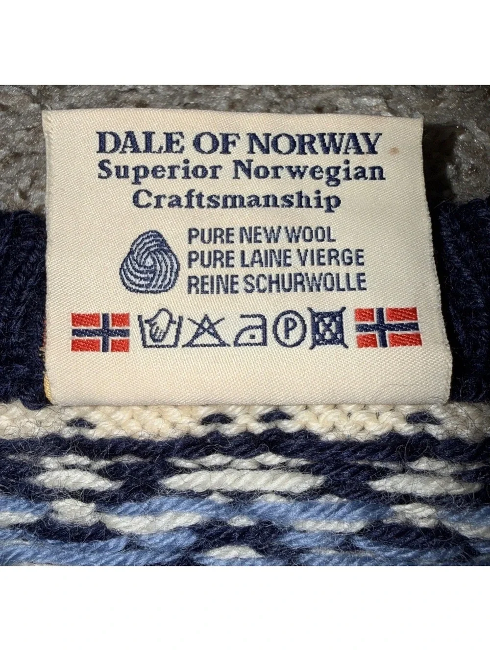Dale of Norway Wool Nordic Cardigan Sweater Blue Cream Clasps NWOT M
